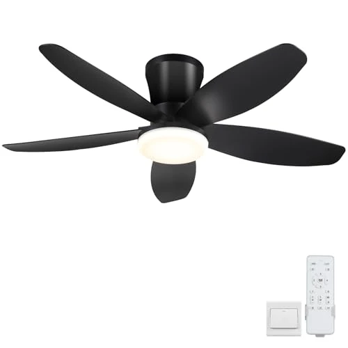 Offerta a tempo: Ventilatori a soffitto con luci-92CM Ventilatore a soffitto a basso profilo con luce e controllo remoto/APP,DC reversibile, LED dimmabili Ventilatori a soffitto moderni per camera da letto(Nero) - 10% da 69.00 € a 62.27 €
