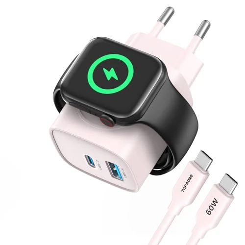 Chargeur pour Apple Watch 3 en 1, 20W USB C Chargeur Rapide iPhone, iWatch Chargeur pour Apple Watch Serie 11/10/9/8/7/Ultra 3 2/SE, pour iPhone 17 Air/16/15/14/13 Pro Max avec 60W USB C Câble,Rose