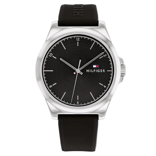 Tommy Hilfiger 1710617 analogowy zegarek kwarcowy dla mężczyzn, kolekcja z silikonową bransoletką, Czarny