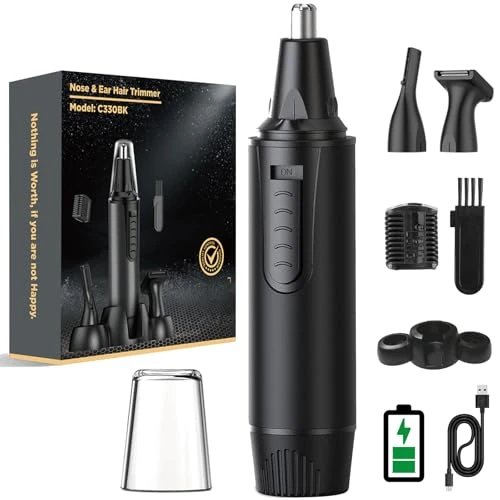 Tondeuse nasale 3 en 1 professionnelle pour homme et femme, rechargeable par USB, étanche IPX7, double lames, nettoyage facile, noire
