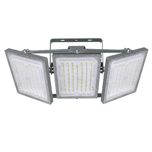 STASUN 600W Proiettore LED, impermeabile IP66, 60000LM, illuminazione esterna a LED, equivalente a una lampadina alogena da 3600W, 6000K bianco luce diurna, proiettore regolabile per fienili, Grigio