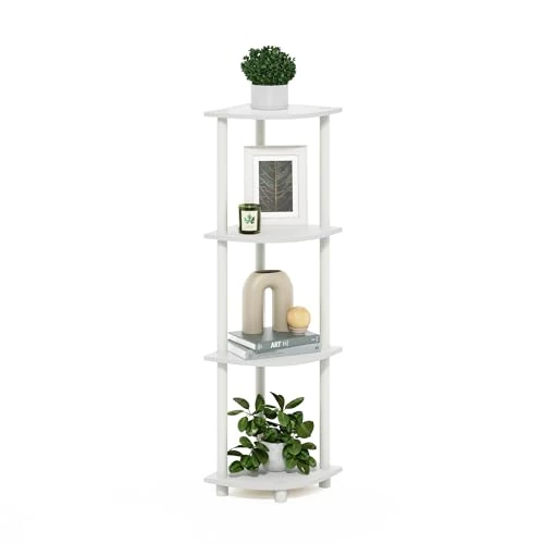 Limited-time offer: Furinno TURN-N-TUBE Corner Shelf, 4-Tier Corner Bookshelf, Display Storage Shelves with Open Shelves, for Organization and Storage, Living Room, Home Office, Garage, White from 27.99 GBP to 23.00 GBP (save 18%)