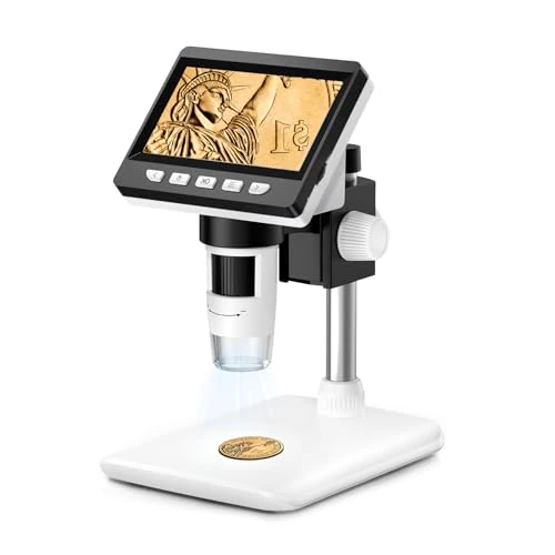 Offerta a tempo: GlobalCrown Microscopio Digitale Bambini/Adulti, 4,3 pollici Schermo con 8 Luci LED Regolabili, Elettronico con Ingrandimento 50-1000X, Compatibile Windows/Mac - 25% da 59.99 € a 45.12 €
