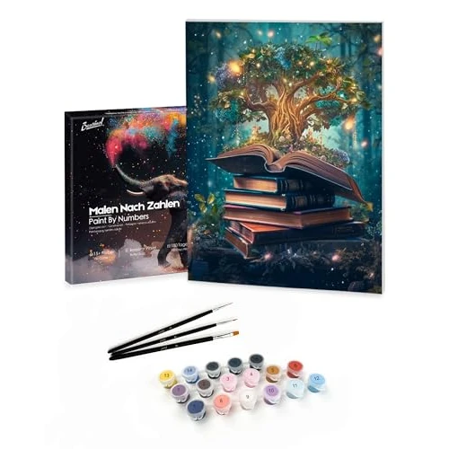 Bougimal Schilderen op Nummer Volwassenen Landschappen, Schilderen op Nummers Met Borstel Acrylpigment Gift, Magische Boom, Met Frame 28 x 35 cm