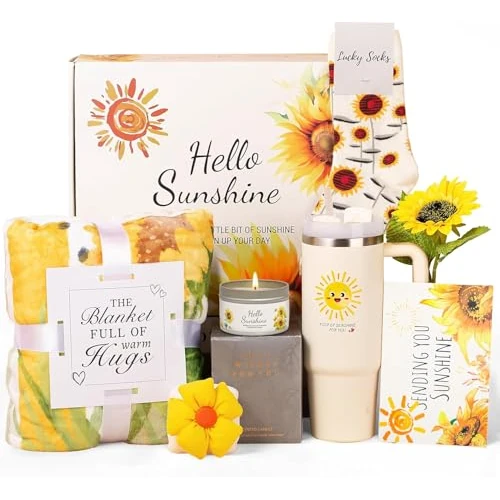 YMing 9-delig zonneschijncadeau voor vrouwen met inspirerende deken, verzorgingspakket, Get Well, verjaardag, Thinking of You geschenken, zonnebloemcadeau voor vrouwen, vriendin, zus, mama