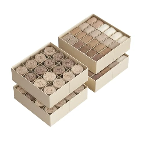 Oferta limitada: SONGMICS Juego de 4 Organizadores de Cajones, 80 Compartimentos (2x16+2x24), Cajas Plegables para Armario, 30 x 30 x 10 cm, para Calcetines, Ropa Interior, Corbatas, Beige Arena RUS011K01 de 24.99 € a 17.99 € (ahorro 28%)