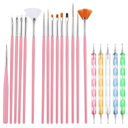 Limitiertes Angebot: Cheerhom 20 Stück Nagel Pinsel Set mit Dotting Tool,Pinsel für Gelnägel,Pinsel Nageldesign für Gelnägel UV-Gel Nageldesign Nail Art. von 6.66 EUR auf 6.66 EUR (Spare 0%)