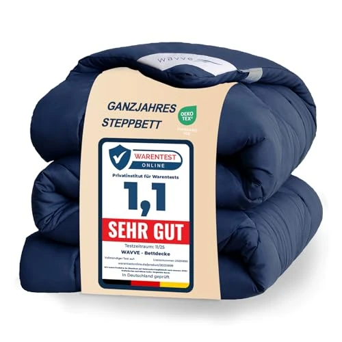 WAVVE Duvet 135 x 200 cm, All Season Duvet, 4 Seasons, Quilt 300 gsm Microfibre, 135 x 200 cm, Super Soft Cover, Breathable Sleeping Blanket, 135 x 200 cm, Blue