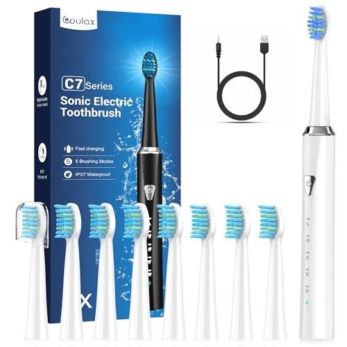 Sonic Electric Toothbrushes for Adults and Children - Sonic Electric Toothbrush with 8 Heads, 5 Modes, One Charge for 120 Days Use, Toothbrushes, Pearl White