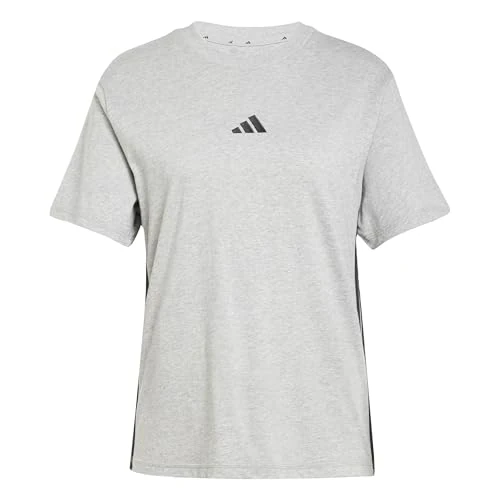 adidas Women's Essentials 3-Stripes Cotton T-Shirt, Medium Grey Heather/Black, M