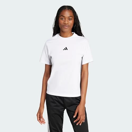adidas Femme Essentials 3-Stripes Cotton T-Shirt, White/Black, L