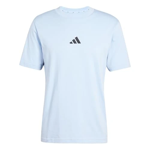 adidas Men's Essential Three Stripes Single Jersey TEE, Glow Blue/Black, XXL