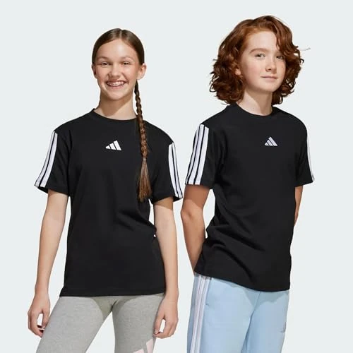 adidas Unisex - Bambini e Ragazzi Essentials 3 Stripes T-Shirt, Black/White, 13-14 Years