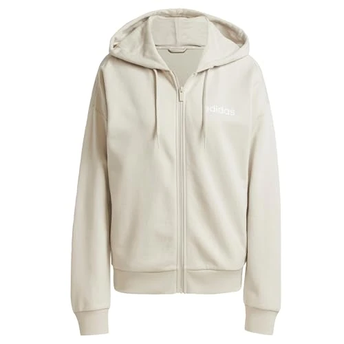 adidas Donna Essentials Linear Full Zip French Terry Hoodie, Wonder Alumina/White, M