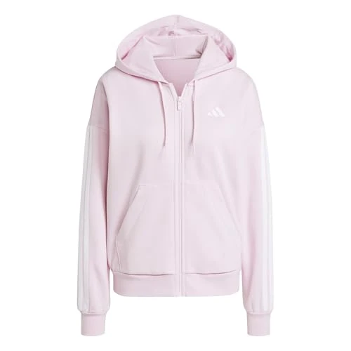 adidas Kobiety ESSENTIALS 3-STRIPES FULL-ZIP FLEECE HOODIE, clear pink/white, XL
