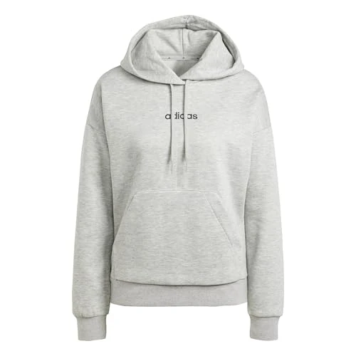 Adidas Femme Essentials Linear Fleece Hoodie, Medium Grey Heather/Black, XL