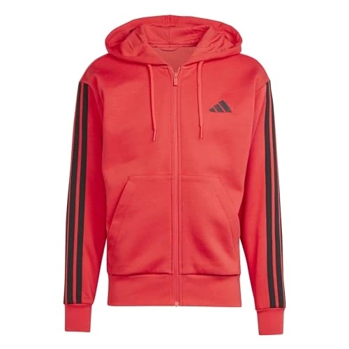 Adidas Homme Essential Three Stripes Fleece Zipper Hoodie, Pure Ruby/Black, S