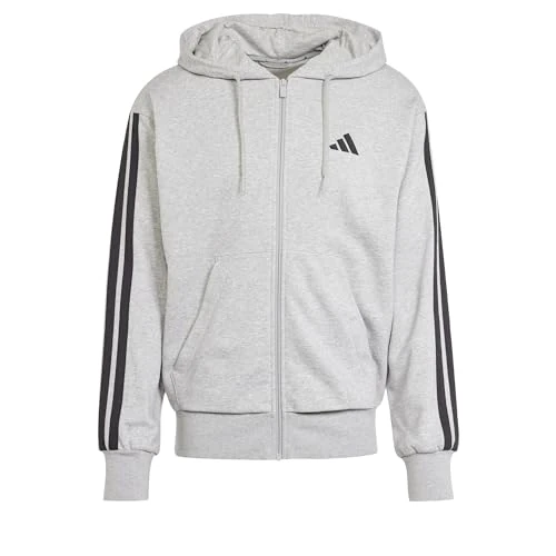 Oferta limitada: adidas Uomo Essential Three Stripes French Terry Fullzip Hoodie, Medium Grey Heather/Black, L de 65.00 EUR a 42.25 EUR (ahorro 35%)