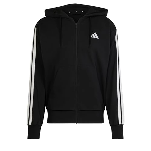 Adidas Homme Essential Three Stripes French Terry Fullzip Hoodie, Black/White, L