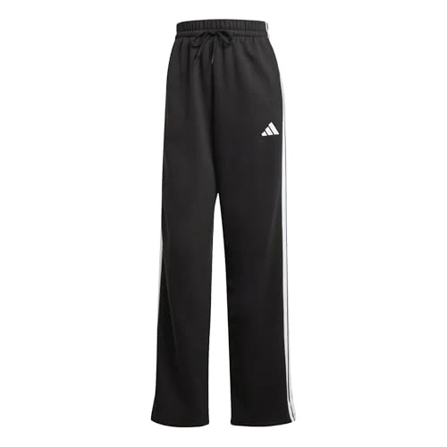 Adidas Damen Essentials 3-Stripes Open Hem Fleece Pants, Black/White, XL