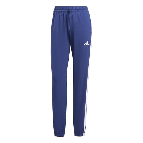 adidas Mujer Essentials 3-Stripes French Terry Cuffed Pants, Dark Blue/White, XXS