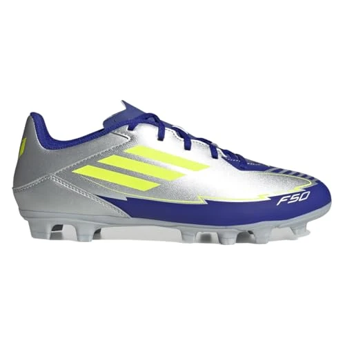 adidas Unisex F50 Club Football Boots FG/MG, Silver met./Solar Yellow/Lucid Blue, 7 UK