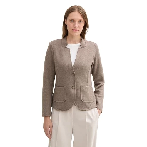 TOM TAILOR Women's Basic Ottoman Blazer with Pockets, 16569 - Cashew Beige Melange, XS