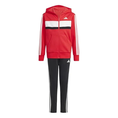 adidas Unisex niños SEASONAL ESSENTIALS TIBERIO 3 STRIPES FLEECE TRACKSUIT, pure ruby/white, 7-8 Years