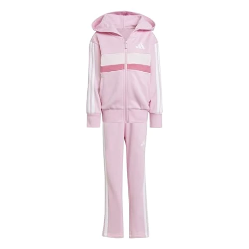 adidas Unisex niños SEASONAL ESSENTIALS TIBERIO 3 STRIPES FLEECE TRACKSUIT, true pink/white/clear pink, 7-8 Years