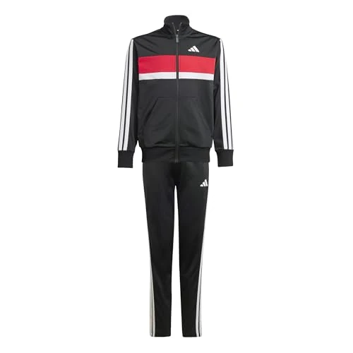 adidas Unisex - Bambini e ragazzi SEASONAL ESSENTIALS TIBERIO 3 STRIPES TRICOT TRACKSUIT, black/white/pure ruby, 5-6 Years