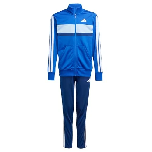 adidas Unisex - Bambini SEASONAL ESSENTIALS TIBERIO 3 STRIPES TRICOT TRACKSUIT, Royal Blue/White/Glow Blue, 15-16 Years