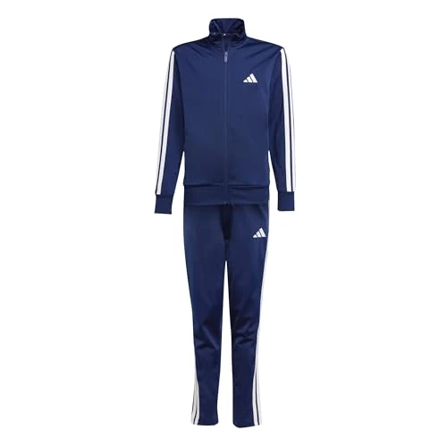adidas Unisex - Bambini e ragazzi ESSENTIALS CLIMACOOL STRIPES TRACKSUIT, dark blue/white, 15-16 Years