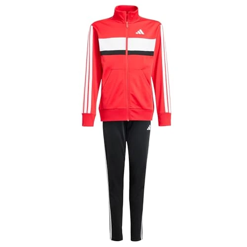 adidas Unisex - Bambini e ragazzi SEASONAL ESSENTIALS TIBERIO 3 STRIPES TRICOT TRACKSUIT, Pure Ruby/White, 7-8 Years