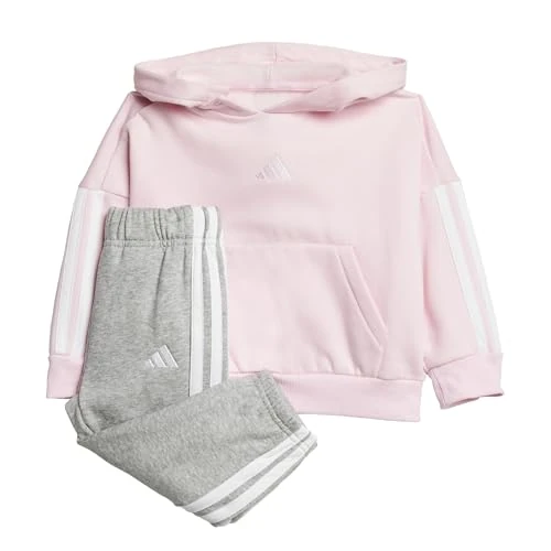 Offerta a tempo: adidas Unisex - Bimbi 0-24 Essentials Hooded Jogger Track Suit, clear pink/white, 9-12 Months - 35% da 45.00 € a 29.25 €