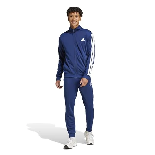 adidas Herren SPORTSWEAR BASIC 3 STRIPES TRICOT TRACKSUIT, Dark Blue, M Tall