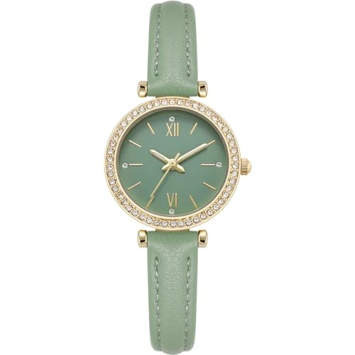 Oferta limitada: NUOVO Reloj de mujer verde elegante con diamantes de imitación, esfera de vestir, casual, correa de piel sintética, verde de 22.99 € a 22.99 € (ahorro 0.00%)