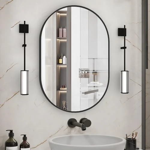 Offre limitée : NEUWEABY Ovale Miroir de Salle de Bain, 50x75cm Miroir Mural Ovale, Noir Miroirs Ovales pour Meubles Lavabos, Capsule Miroir Mural, Moderne Aluminium Miroir de 56.99 € à 41.89 € (26% de remise)
