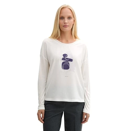 Offerta a tempo: TOM TAILOR 1044167 Maglietta a Maniche Lunghe, 10315-Whisper White, XXXL Donna - 53% da 26.65 € a 12.48 €