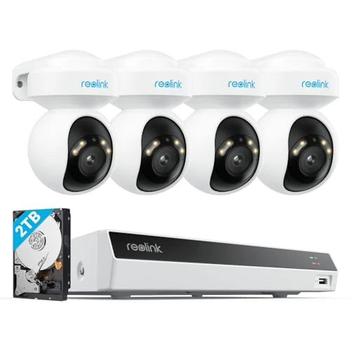 Offerta a tempo: Reolink 4K PoE Kit Videosorveglianza Esterno, Panoramica 355° e Inclinazione 50°, Inseguimento Automatico, Rilevamento di Persona/Veicolo/Animale, NVR 8CH con HDD 2TB, Registrazione 24/7, RLK8-800PT4 - 0.00% da 699.99 € a 699.99 €