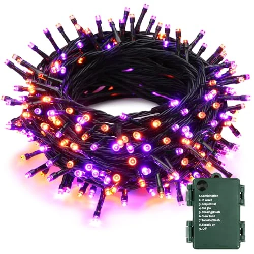 PhilzOps Halloween Decorative Orange Purple 20m 200 LED Autumn Fairy Lights Indoor Battery Operated 8 Modes Waterproof Christmas Fairy Lights for Outdoor Thanksgiving Table Balcony