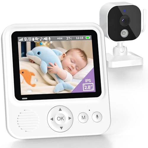 OBVHNUA Baby Monitor Video and Audio 2.8 Inches 720P LCD IPS 2000 mAh USB-C Baby Phone with Digital Zoom VOX Night Vision Two-Way Communication Lullaby Sensor