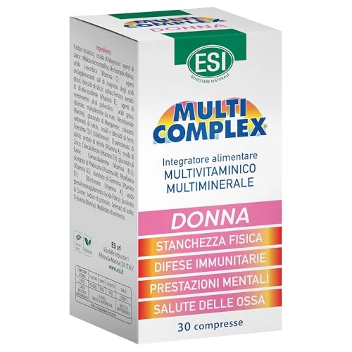 Offerta a tempo: ESI - Multicomplex Donna, Integratore Alimentare Multivitaminico Multiminerali, Contribuisce al Funzionamento del Sistema Immunitario, Contrasta la Stanchezza, Senza Glutine, 30 Compresse — 23% da 10,90 € a 8,34 €