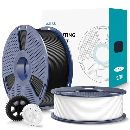 SUNLU PLA+2.0 Filament 1.75mm 2KG, Upgrade PLA Plus 3D Drucker Filament, Stärker und robuster, High Speed PLA+ Filament, Maßgenauigkeit +/-0.02mm, 1KG Spule, 2KG in Total, Schwarz+Weiß