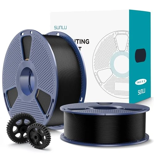 SUNLU PLA+2.0 Filament 1,75 mm 2KG, Mise à niveau du filament PLA+ 1,75 mm, résistance améliorée, précision dimensionnelle +/- 0,02mm, bobine de 1kg (2,2 LBS), 2KG au total, Noir+Noir