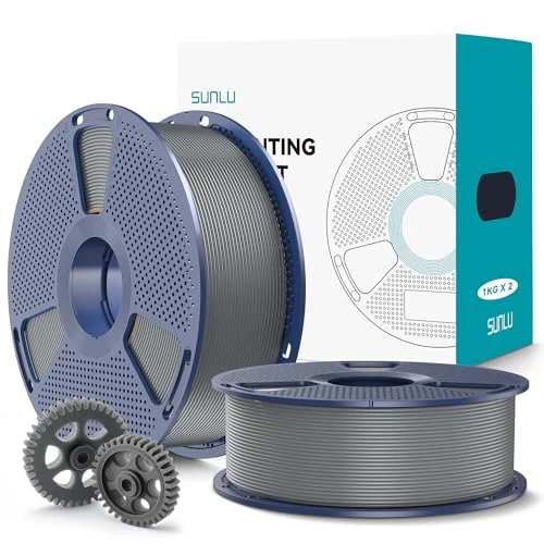 SUNLU PLA+2.0 Filamento per stampante 3D, Filamento PLA Plus di Aggiornamento 2KG, Precisione dimensionale +/- 0.02 mm, Bobina da 1kg (2.2LBS), 2KG in Totale, Grigio+Grigio