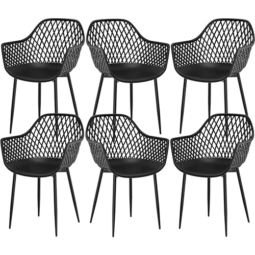 Limited-time offer: buybyroom Garden Chairs set of 6, Weatherproof Garden Armchair Outdoor Dining Chairs, Ergonomic Plastic Lounge/Patio/Bistro/Balcony Chairs for Indoor Outdoor, Metal Adjustable Chair Legs, Black from 119.89 £ to 119.89 £ (save 0.00%)