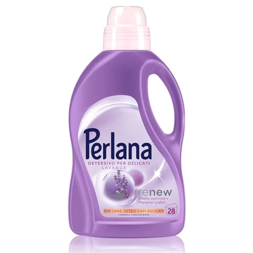 Perlana Lessive douce lavande (28 lavages), lessive liquide pour laine, soie et linge délicat, lessive pour cachemire et fibres renouvelées avec parfum lavande