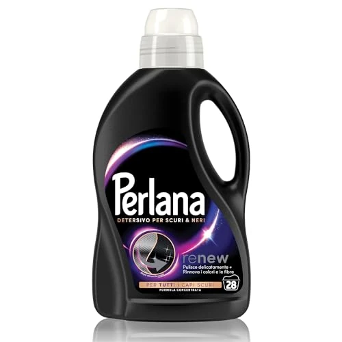 Offerta a tempo: Perlana Detersivo Scuri e Neri (28 lavaggi), Detersivo lavatrice liquido per tutti i capi scuri, Detersivo capi neri per fibre rinnovate - 25% da 5.99 € a 4.49 €