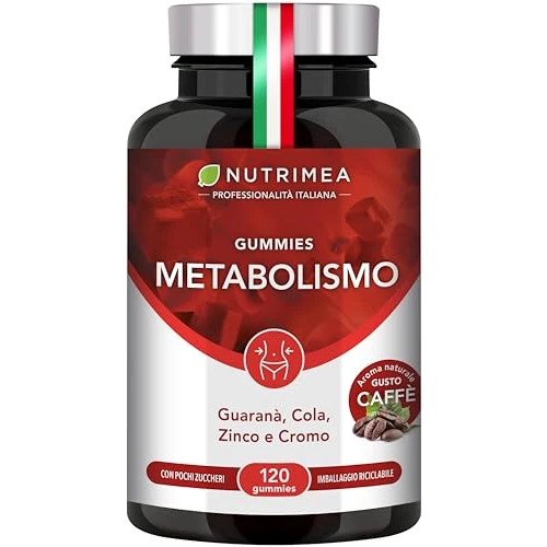 Offerta a tempo: Gummies Metabolismo | Cola, Guaranà, Zinco e Cromo | Controllo del Peso e della Glicemia | 120 Gummies Vegane | Gusto Caffé | Nutrimea - 25% da 24.90 € a 18.68 €