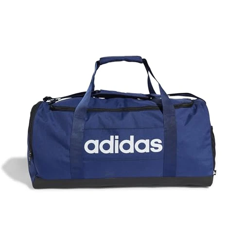 adidas Unisex Essentials Linear Duffel Bag, Dark Blue/White, M